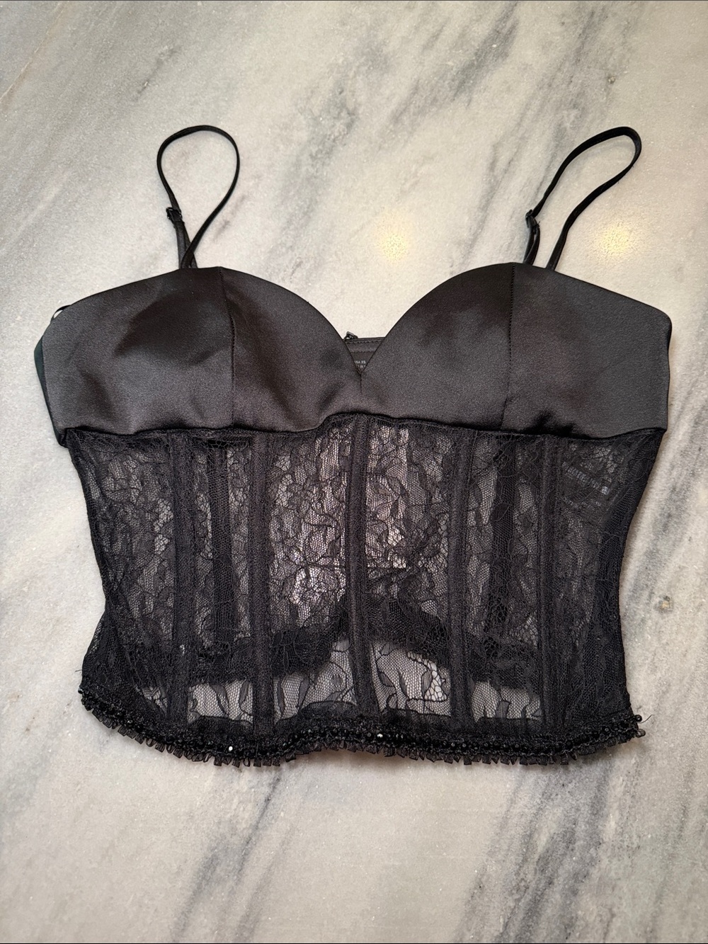 NWT Black Lace Bustier Crop Top with Adjustable Straps